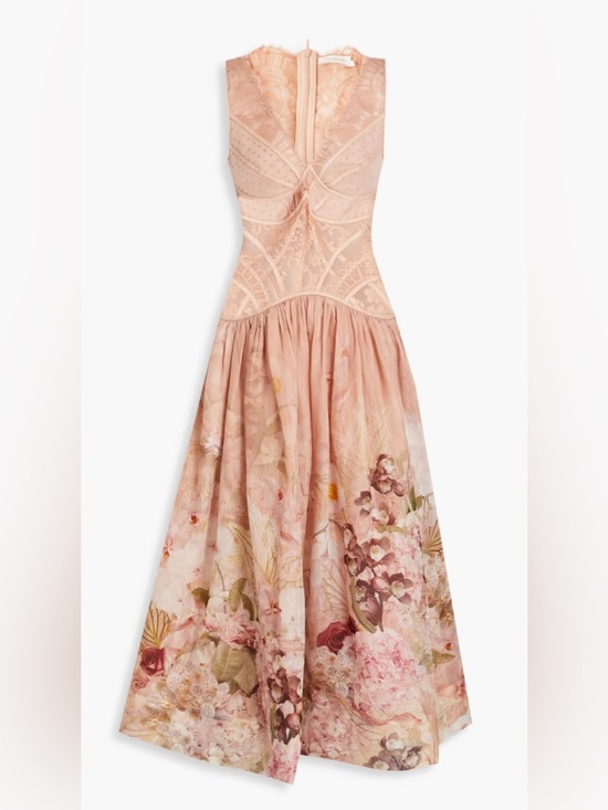 Zimmermann Dresses & Skirts - NWT Zimmermann Dress Dancer Paneled Pink Lace Floral Silk Linen Midi Dress US 10